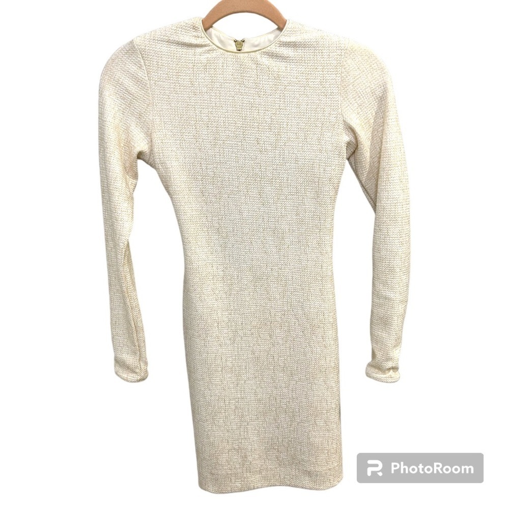 Dress the Population LongSleeve Mini Back Cutout size small cream gold EUC L0357